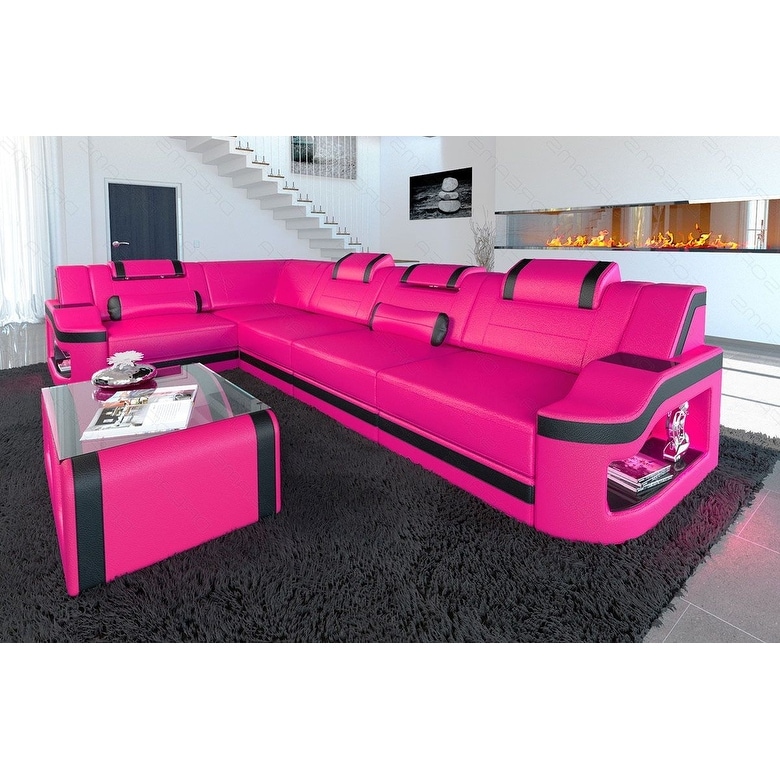 Sectional sofa Manhattan in pink with LED lights phone charger