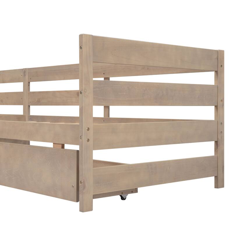 Twin Size L-shaped Platform Bed with Storage Drawers, Wooden Bed Frame