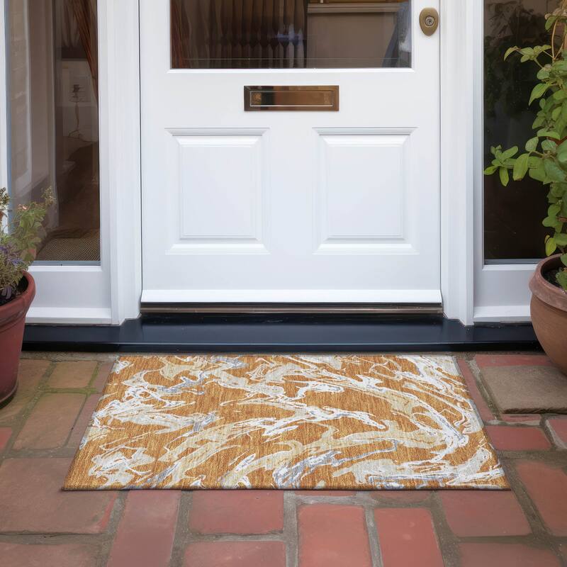 Machine Washable Indoor/ Outdoor Modern Wave Chantille Rug