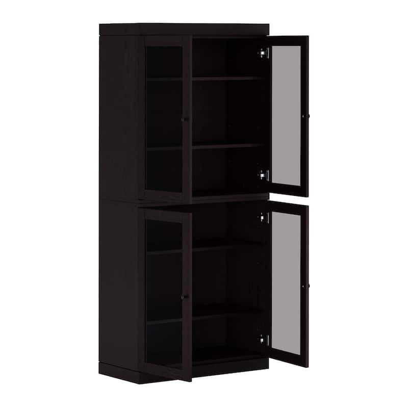 Palace Imports Premium 100% Solid European Oak Hardwood 6-Shelf Modular Bookcase with Tinted Glass Doors - 32" Wide, 71.5" Tall