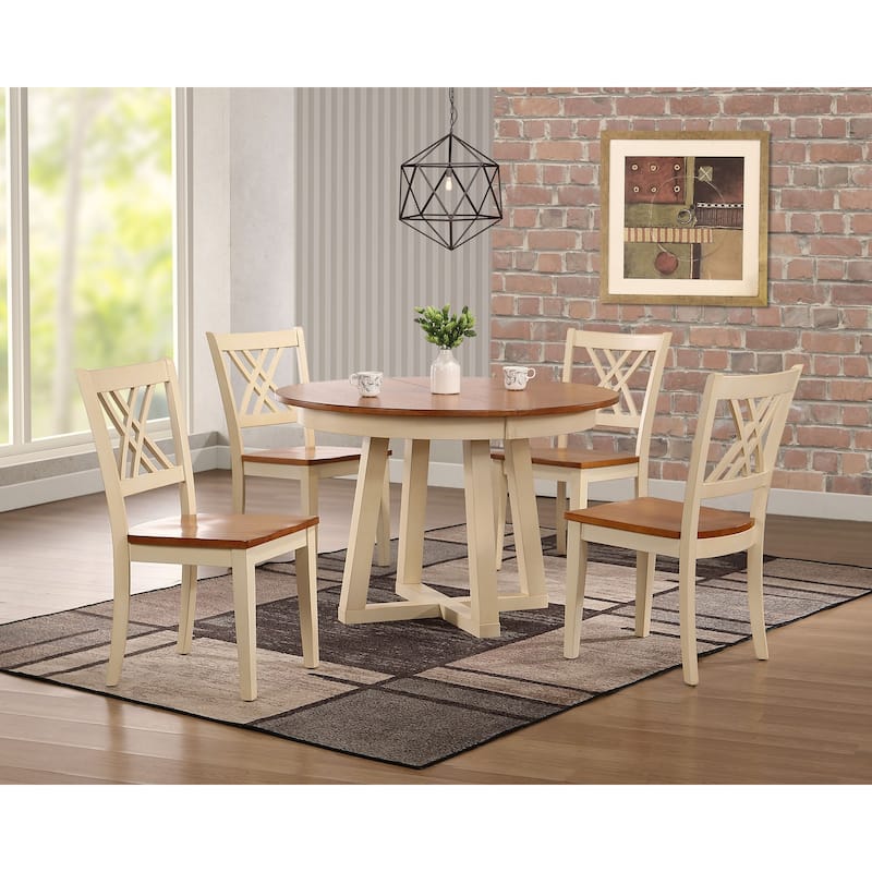 Antiqued Caramel Biscotti Double X-Back 5-Piece Cross Pedestal Dining Set