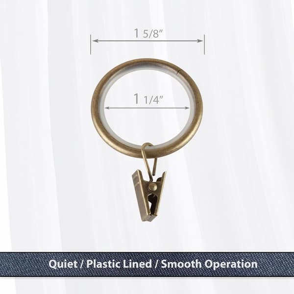 InStyleDesign 1-1/4 inch Noise-Canceling Curtain Rings w/Clip (Set of 10)