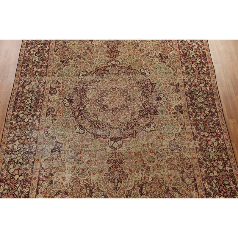 Pre-1900 Antique Kerman Lavar Persian Area Rug Handmade Wool Carpet - 9'2" x 13'5"