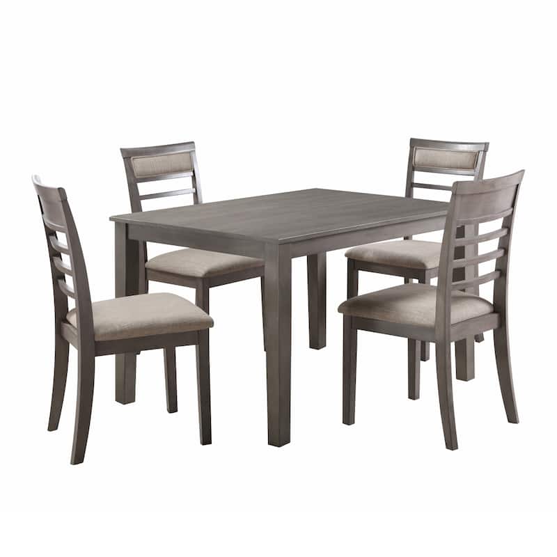 Owen 5 Piece Dining Set with Table and 4 Chairs, Brown Polyester, Gray Wood