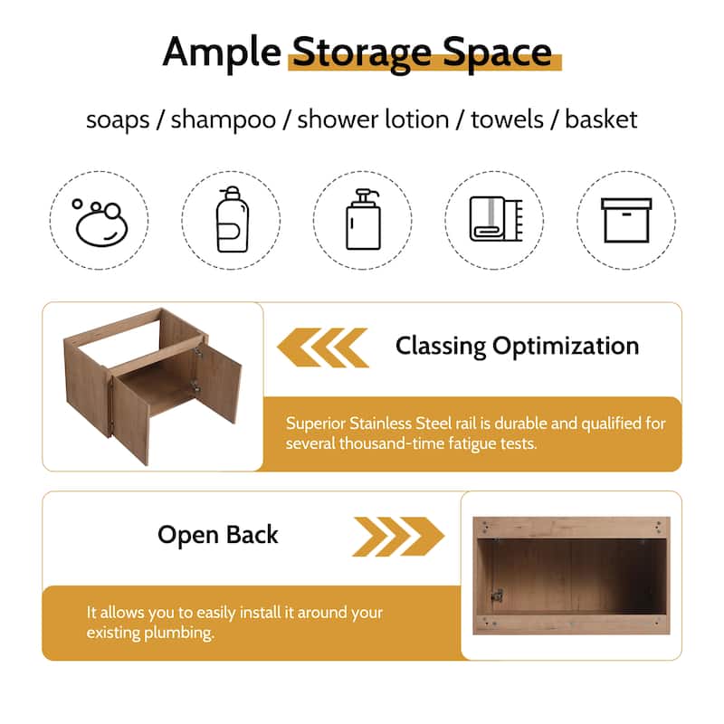 24/30/36/48/60 Inch Floating Bathroom Vanity Cabinet with Soft Close Door (Without Sink)