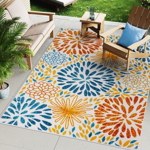 slide 2 of 10, Nuloom Ronda Bold Floral Indoor/Outdoor Area Rug Blue - Rectangle - 10' x 14'