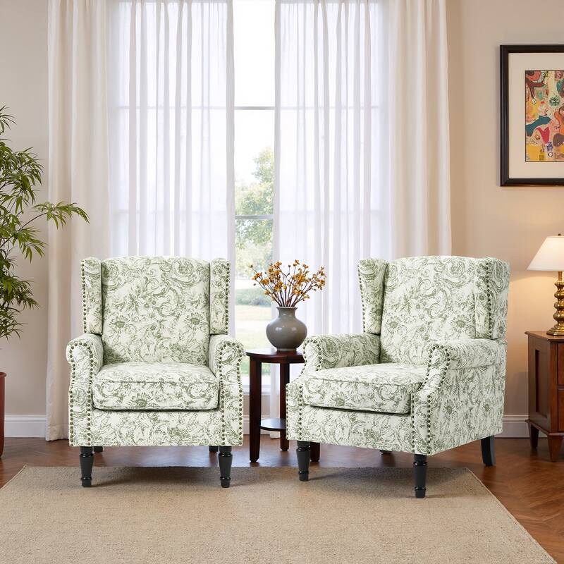 Upholstered Nailhead Trim Armchair Wingback Accent Chairs Set of 2