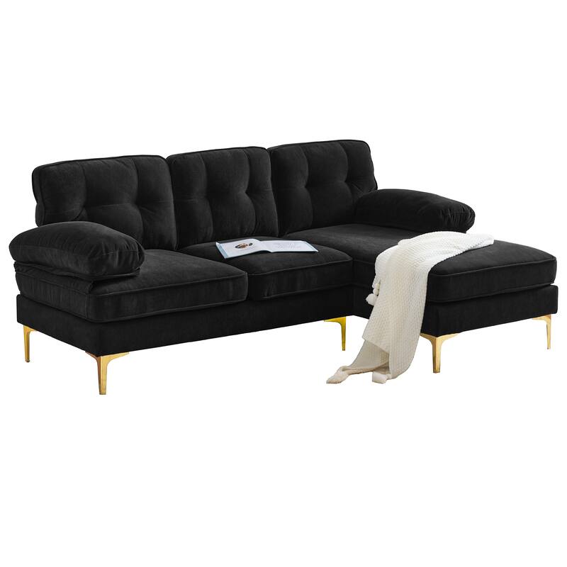 L Shaped Sectional Sofa with Chaise, Velvet Fabric Cloud Couch, Corner 3 Seater Sectional Sofa with Backrest & Armrests