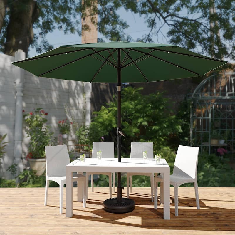 Sierra 9 ft Patio Tilt & Crank Patio Table Market Umbrella With Solar LED for Summer Beach Backyard