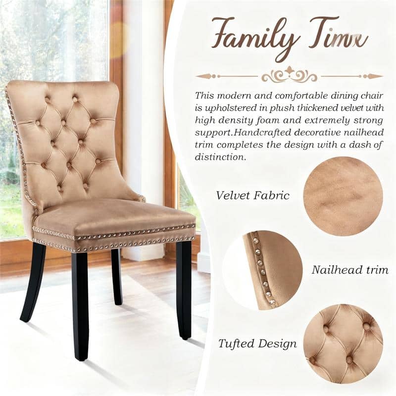 Solid Wood Velvet Upholstered Dining Chair Set of 4