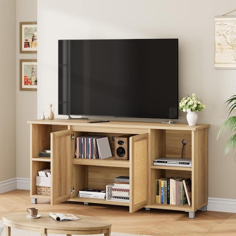 Boho Entertainment Center 70 Inch TV Stands for Living Room with Storage - N/A