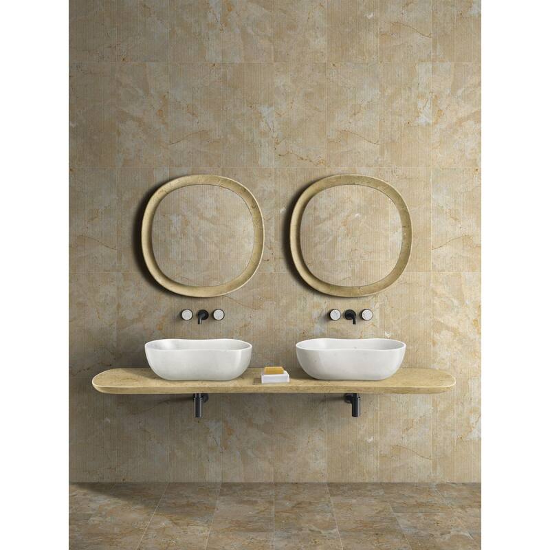 Roomfitters Marble Bathroom Vessel Sink, Natural Stone Countertop Wash Basin, Polished Oval Vanity Sink