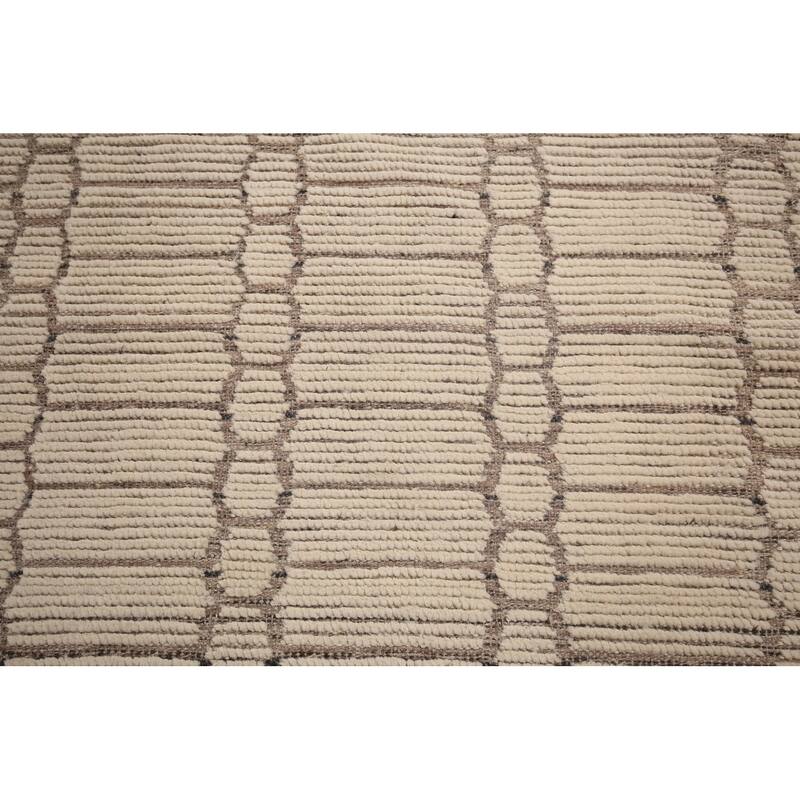 Geometric Ivory Moroccan Modern Large Area Rug Handmade Wool Carpet - 11'11"x 18'6"