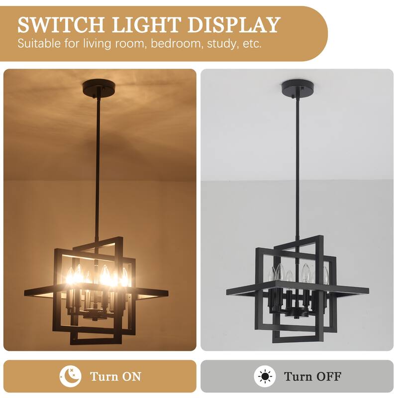 6 - Light Farmhouse Metal Cage Chandelier Rectangle Hanging Light