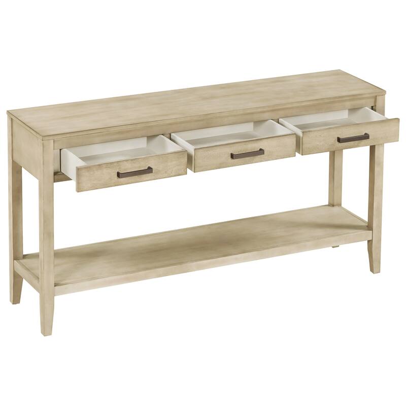 59.1'' Farmhouse Entryway Console Table - 3 Drawers with Iron Handles & Bottom Shelf for Living Room, Hallway, Kitchen