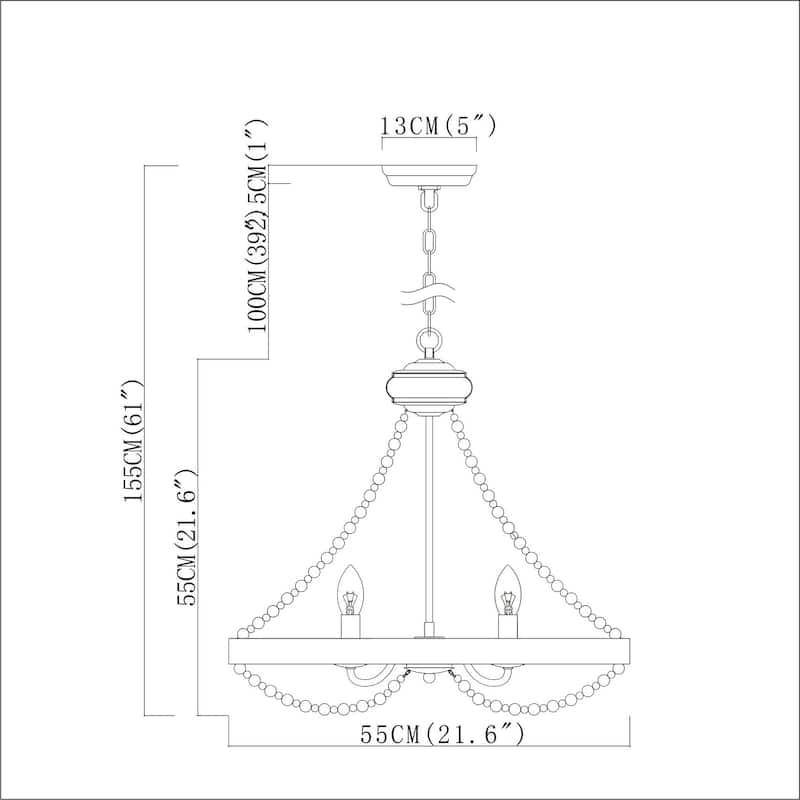 Hana 22 Inch Bohemian Pendant Chandelier 4-Light Candle