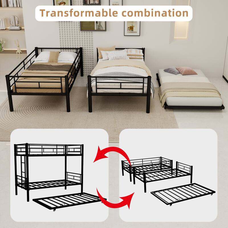 GDFStudio - Heavy-Duty Metal Twin over Twin Bunk Bed with Guardrail