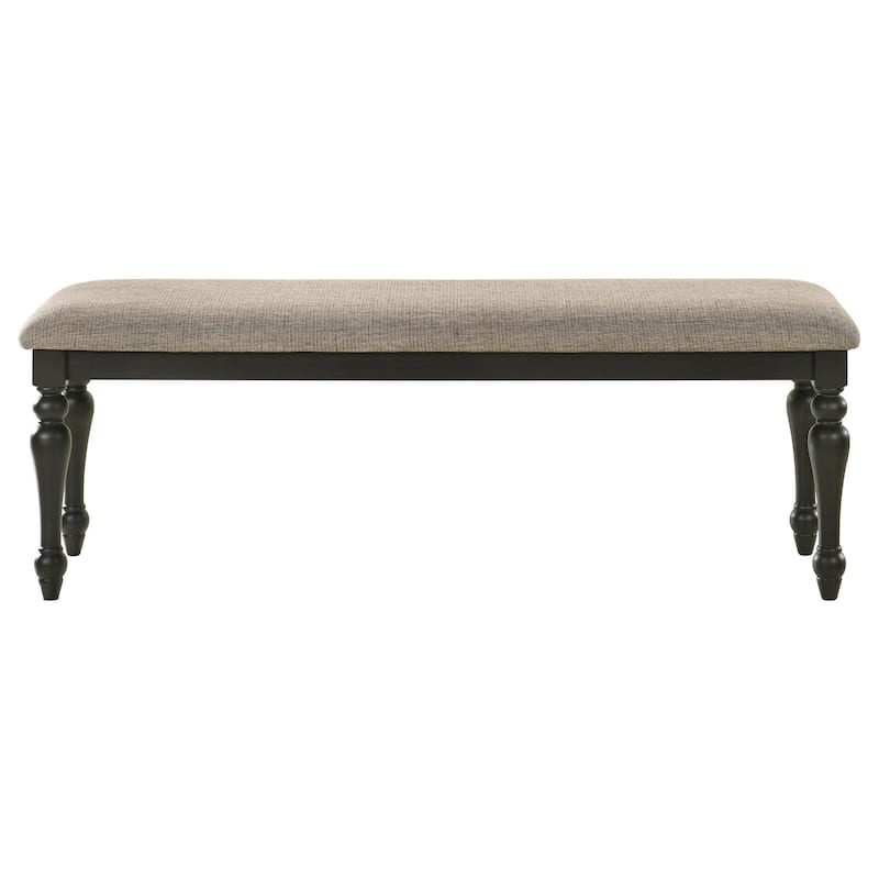 Brad Dining Bench, Turned Legs, Charcoal Gray Wood, Brown, 54 Inch