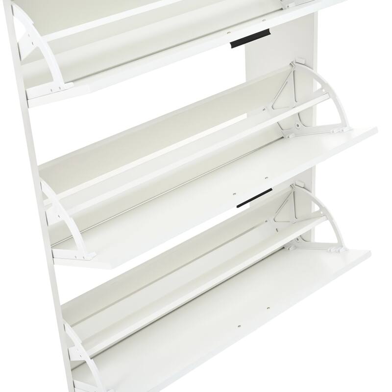 Shoe Cabinet with 3 Flip Drawers & 2 Drawers, Hidden Slim Shoe Rack Cabinet, Wood Entryway Narrow Shoe Storage Cabinet