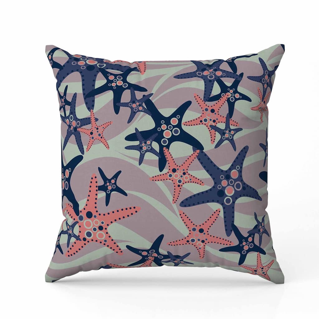 Starfish Sway Faux Suede Reversible Throw Pillow Blue and Green