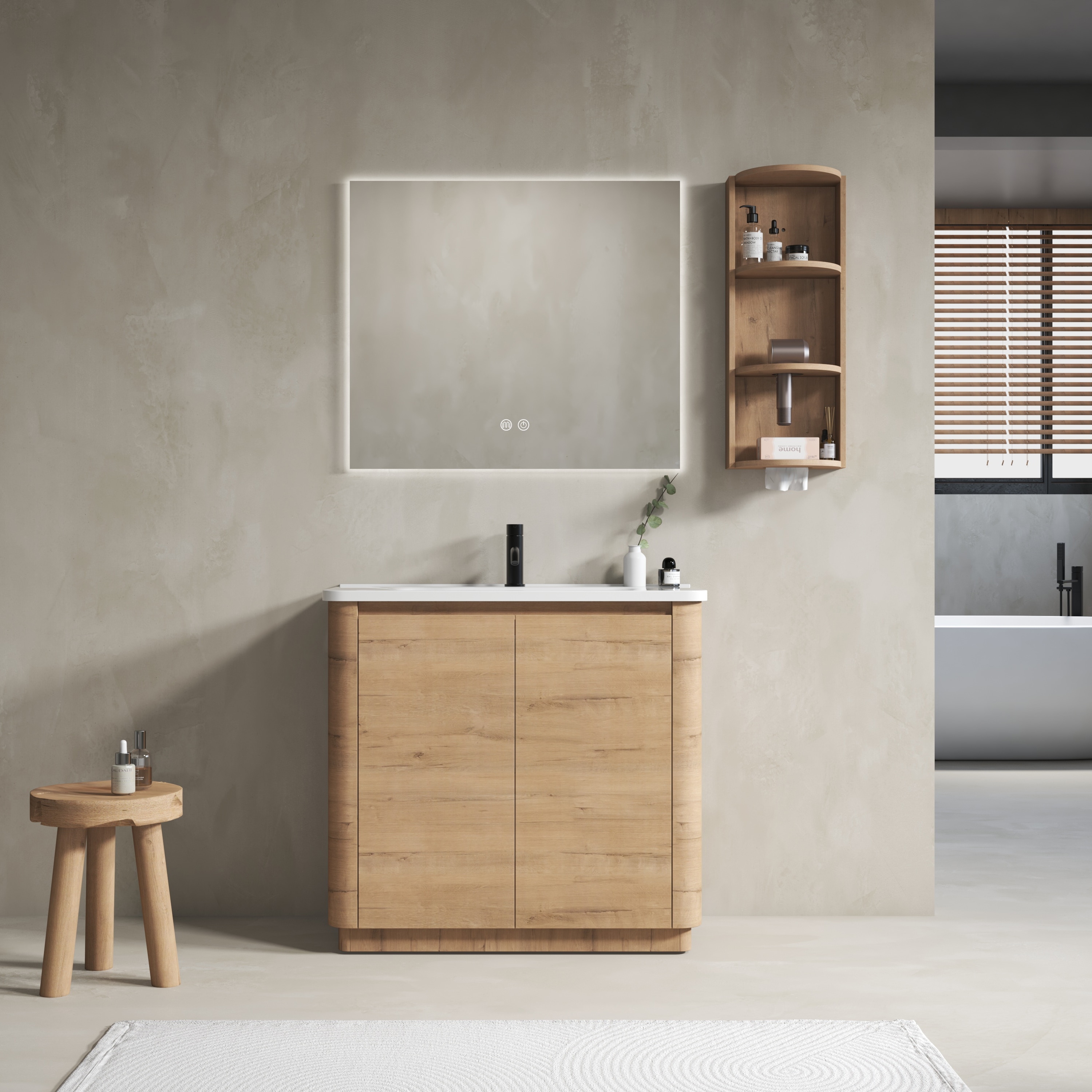 36" Freestanding Bathroom Vanity with Ceramic Sink & 2-Soft-Close Door and Storage Rack , KD-Packing, Plywood