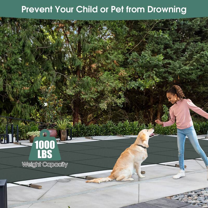 Gymax Winter Swimming Leaf Pool Cover Safety Pool Cover for 32 x 16 FT