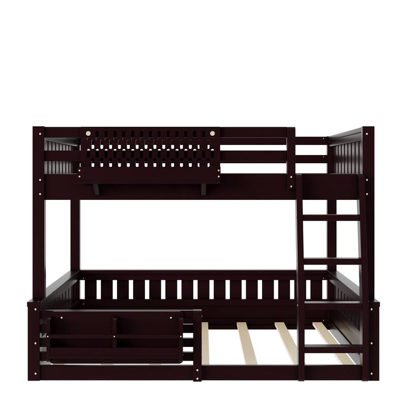 Roomfitters Bunk Bed with Bookshelf and Pegboard, Solid Wood Split Frame