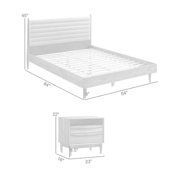 dimension image slide 0 of 2, Artemio Black or Walnut Wood 3 Piece Bedroom Set with Grey Upholstered Headboard
