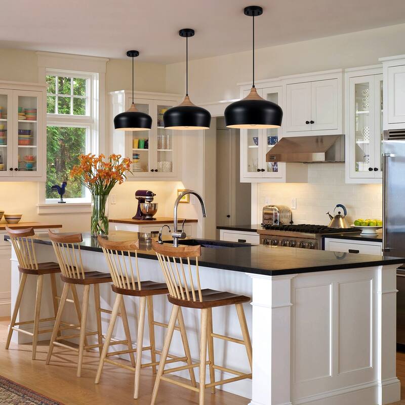 Modern 1-Light Black Dome Kitchen Island Metal Pendant Lights for Dining Room