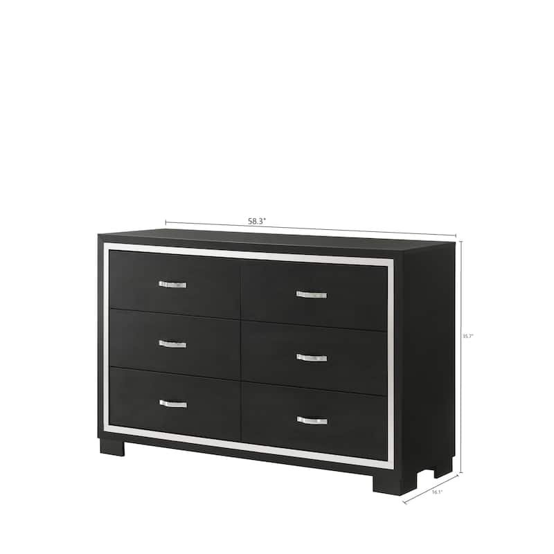 Pedro 6 Piece Black Velvel Upholstered Panel Bedroom Set