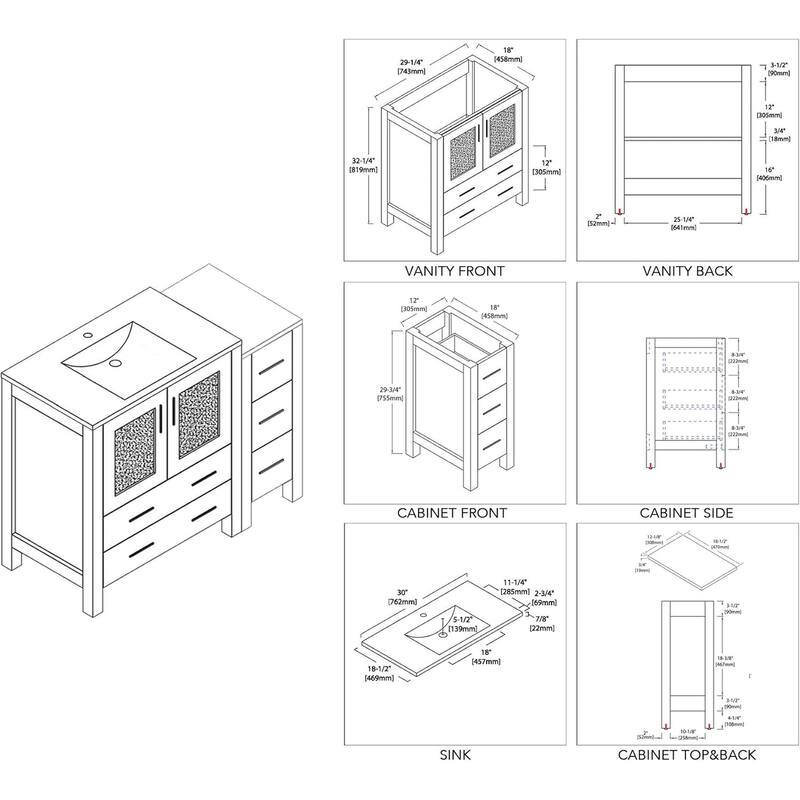 Blossom 42" Solid Wood Bathroom Vanity w/ Ceramic Sink & Side Cabinet