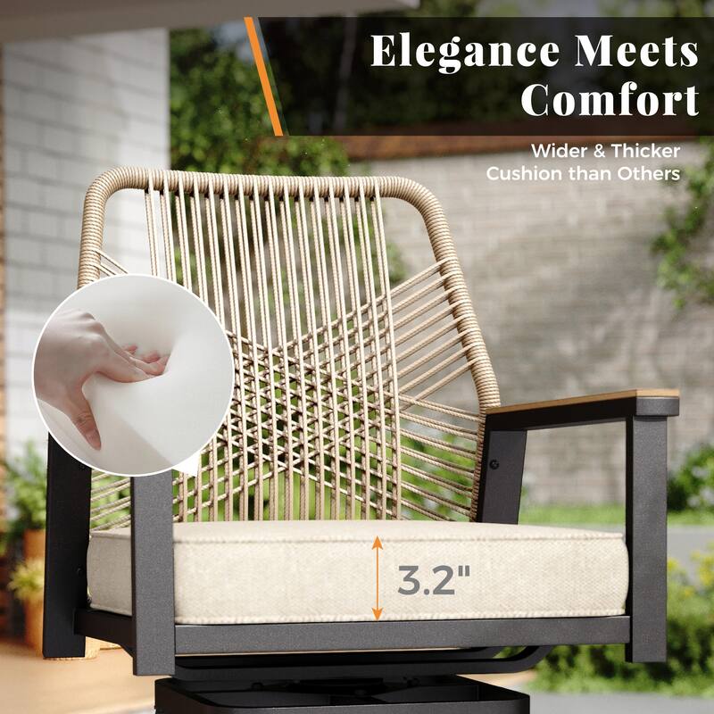 7-Piece Outdoor Patio Wicker Bar Counter Height Stool Set with Back and Cushion