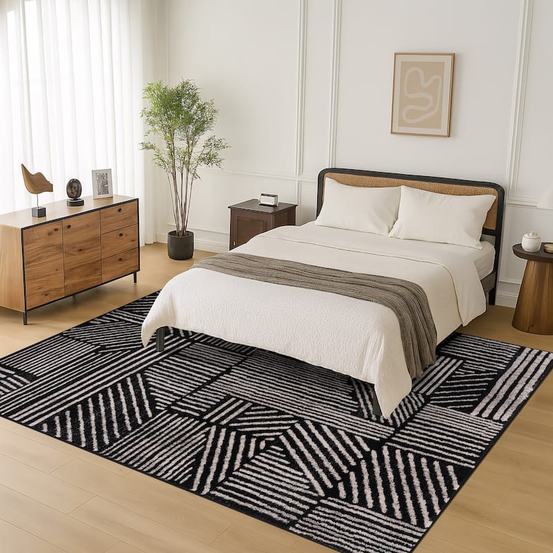 World Rug Gallery Contemporary Boho Stripes Black Area Rug