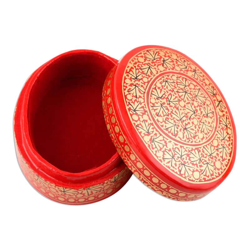 NOVICA Handmade Kashmir Vermilion Papier Mache Decorative Box