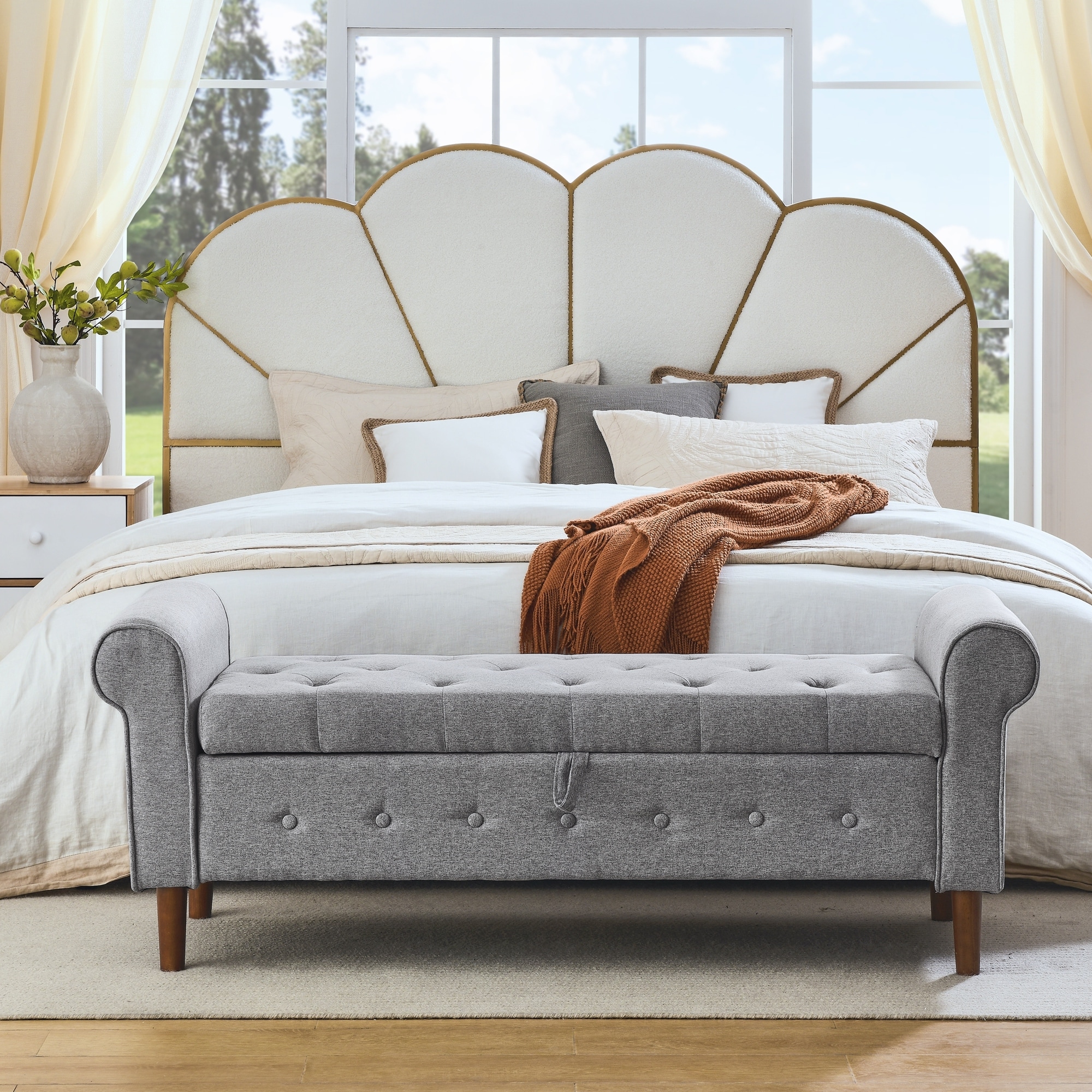 62" Bedroom Tufted Button Storage Bench(Grey)