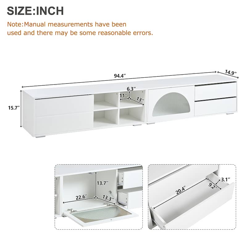 Wood Storage TV Stand with Open Shelves, Sliding Door TV Console w/ 2 Drawers, LED Entertainment Center for TVs Up to 100"