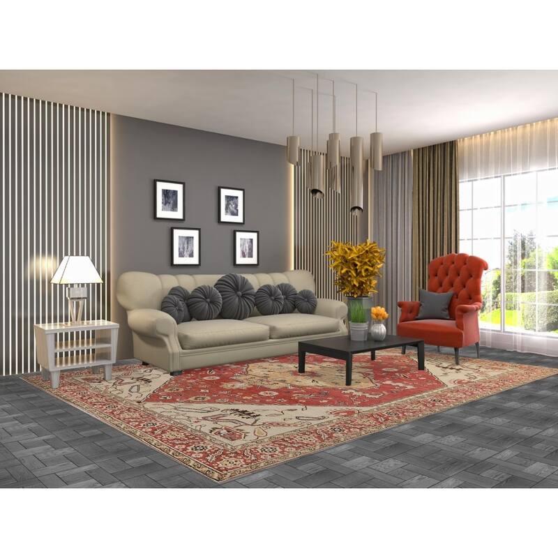Oriental Heriz Serapi Rug Hand-Knotted Orange Wool Carpet - 8'0"x 10'6"