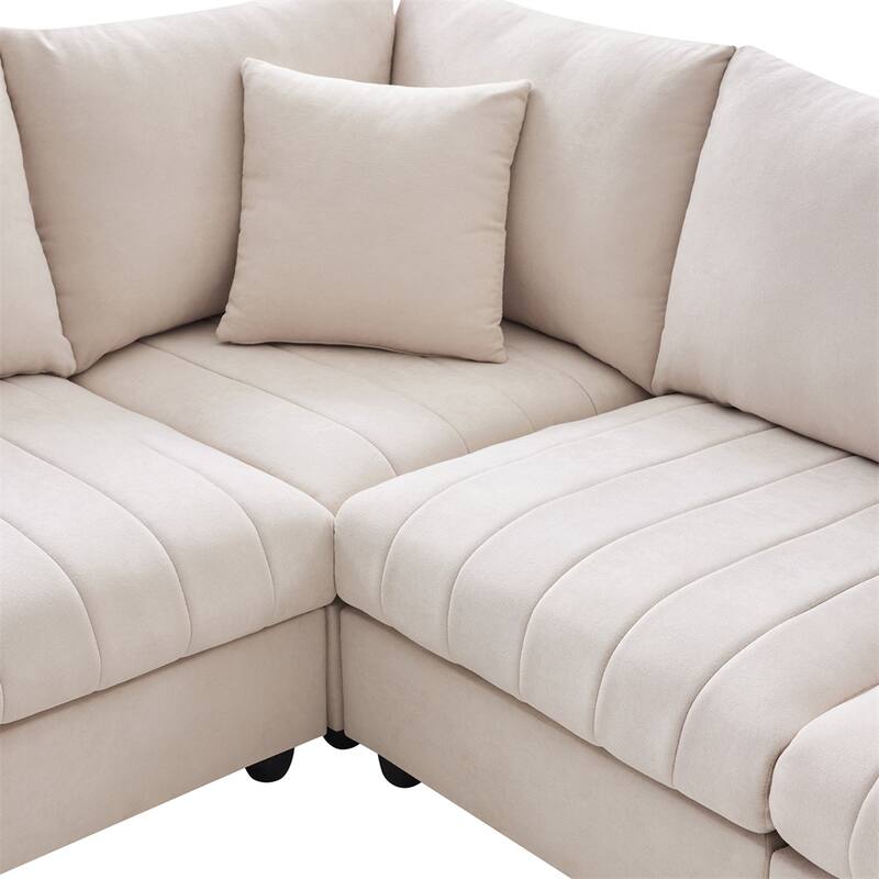Modern L-Shape 5-Seat Sectional Sofa w/ 2 Pillows, Convertible Ottoman