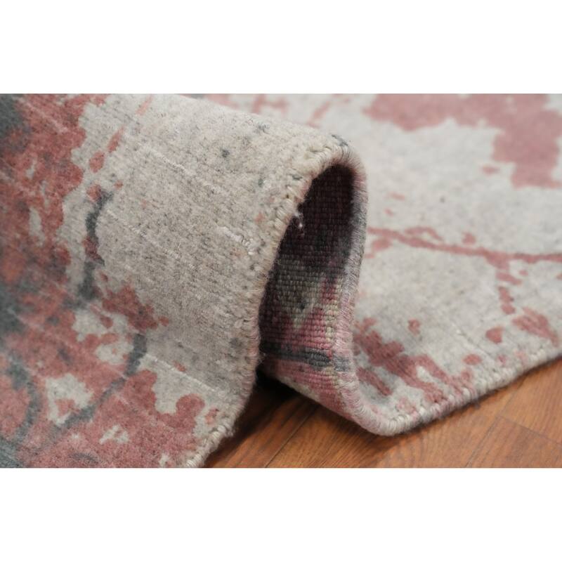 Hand Knotted Oriental Viscose Silk Carpet Modern All-Over Oranges & Rust Abstract Runner Rug - 4' 7'' X 2' 4''