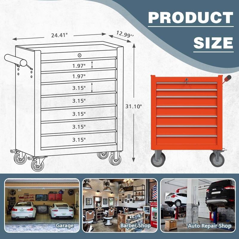 7-Drawer Heavy Duty Rolling Tool Chest Tool Storage Box - N/A