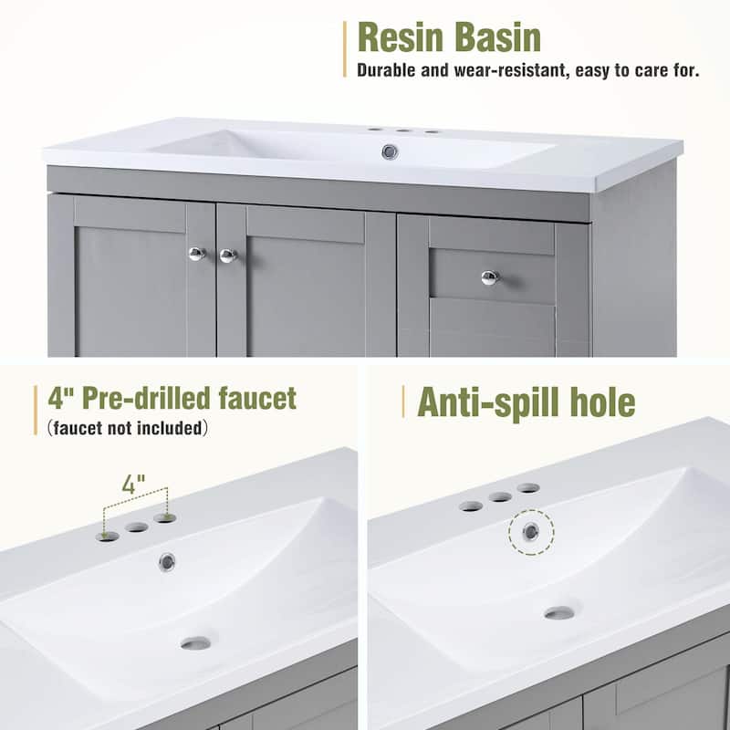 36-Inch Shaker Style Bathroom Vanity Cabinet with Sink