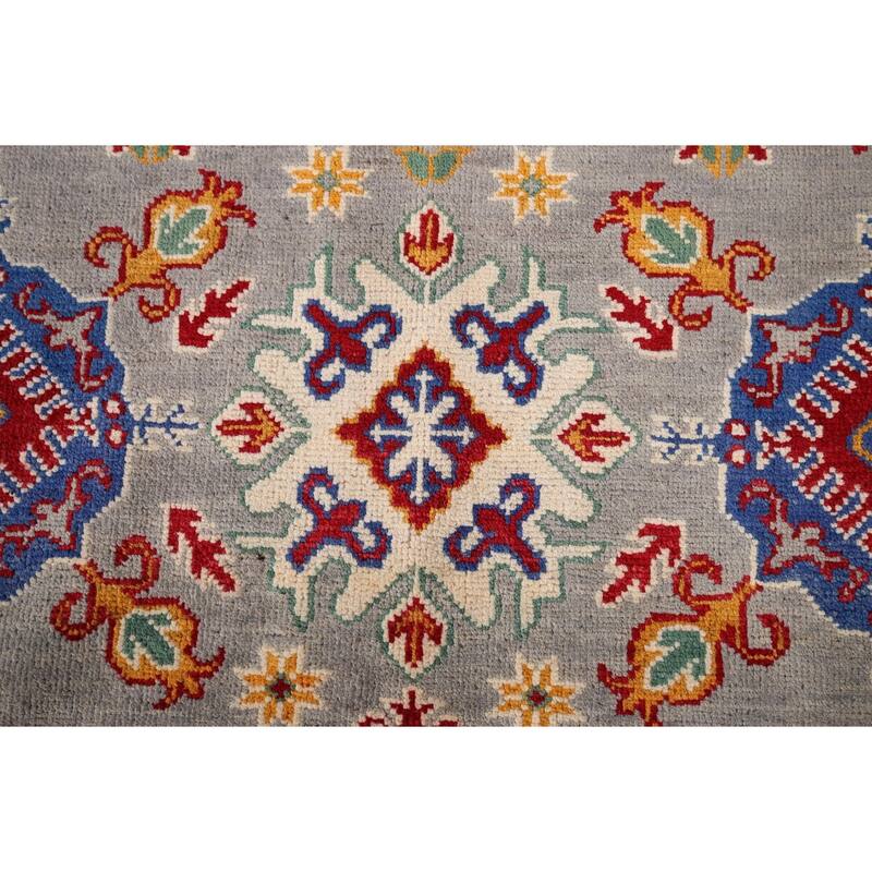 Traditional Grey Kazak Oriental Area Rug Handmade Wool Carpet - 4'11" x 6'8"