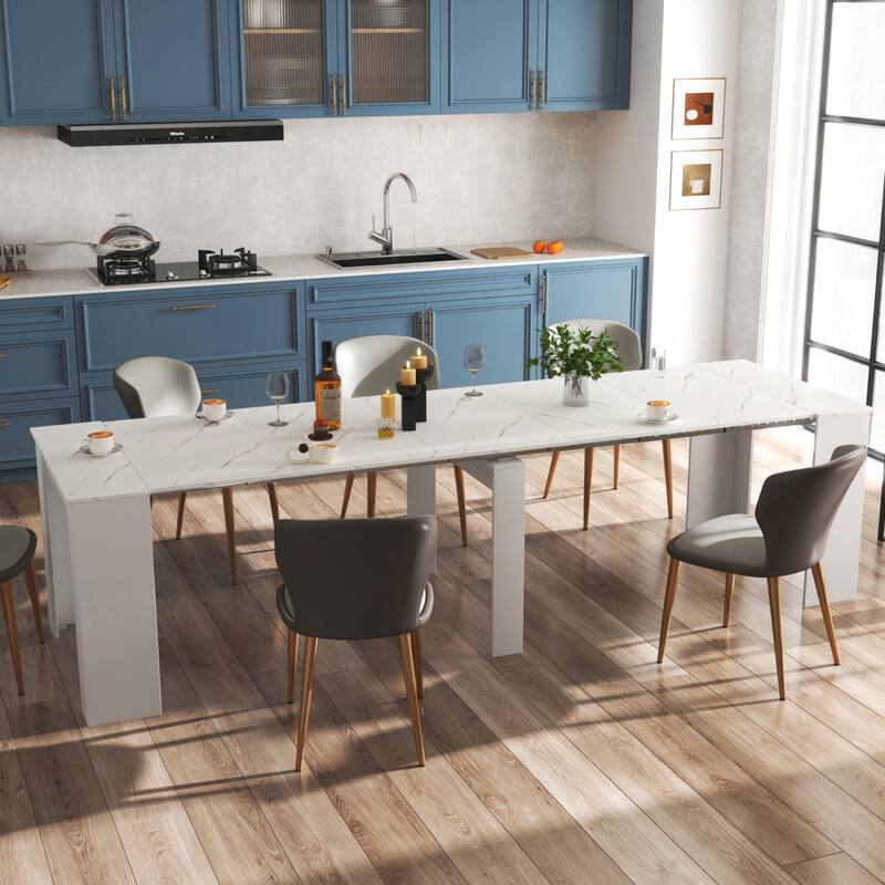 118.11" Multifunctional Extendable Rectangular Console Dining Table - Wood