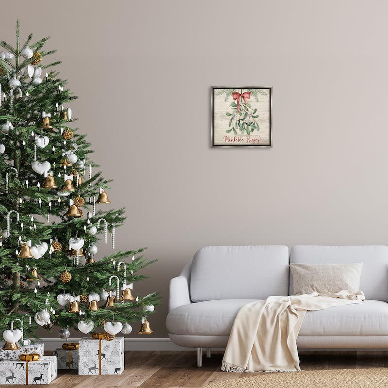 Stupell Rustic Mistletoe Kisses Framed Floater Canvas Wall Art Design By Mollie B.