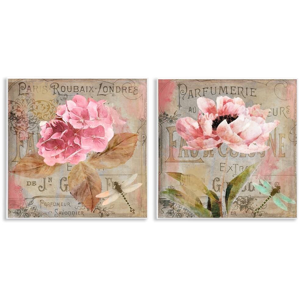 Stupell Vintage Collage French Florals Wall Plaque Art Design By Sasha (Set of 2)
