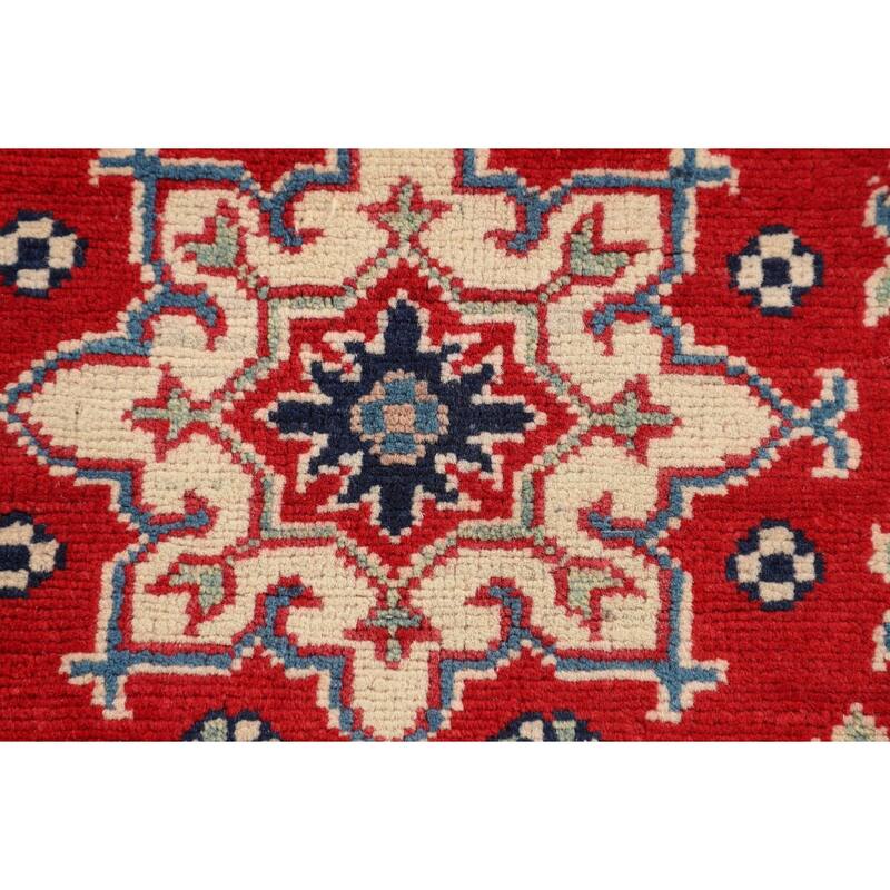 Red Kazak Oriental Accent Rug Handmade Geometric Foyer Wool Carpet - 2'10" x 3'11"