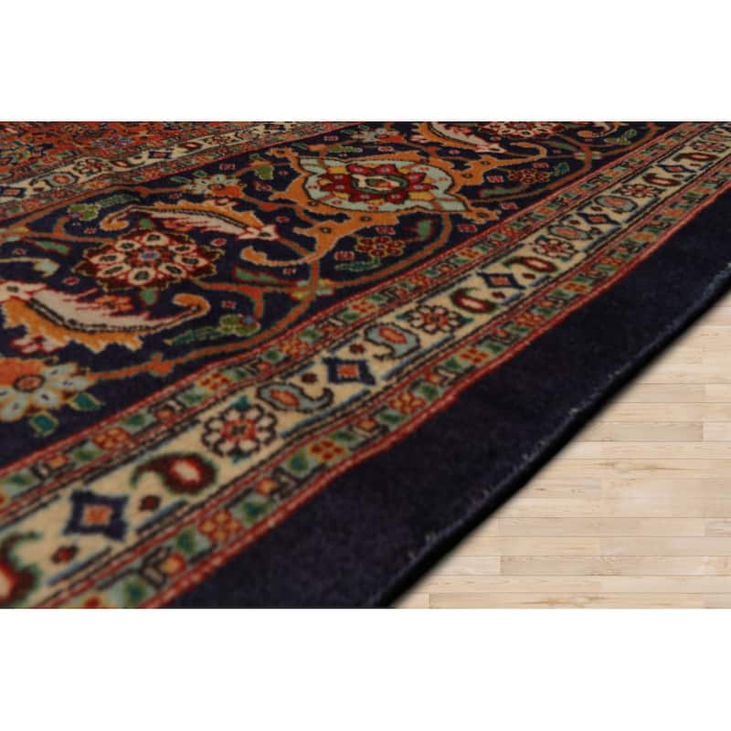 Hand Knotted 300 KPSI Tabriz Navy Wool Traditional Oriental Area Rug - 9' 9'' x 13'