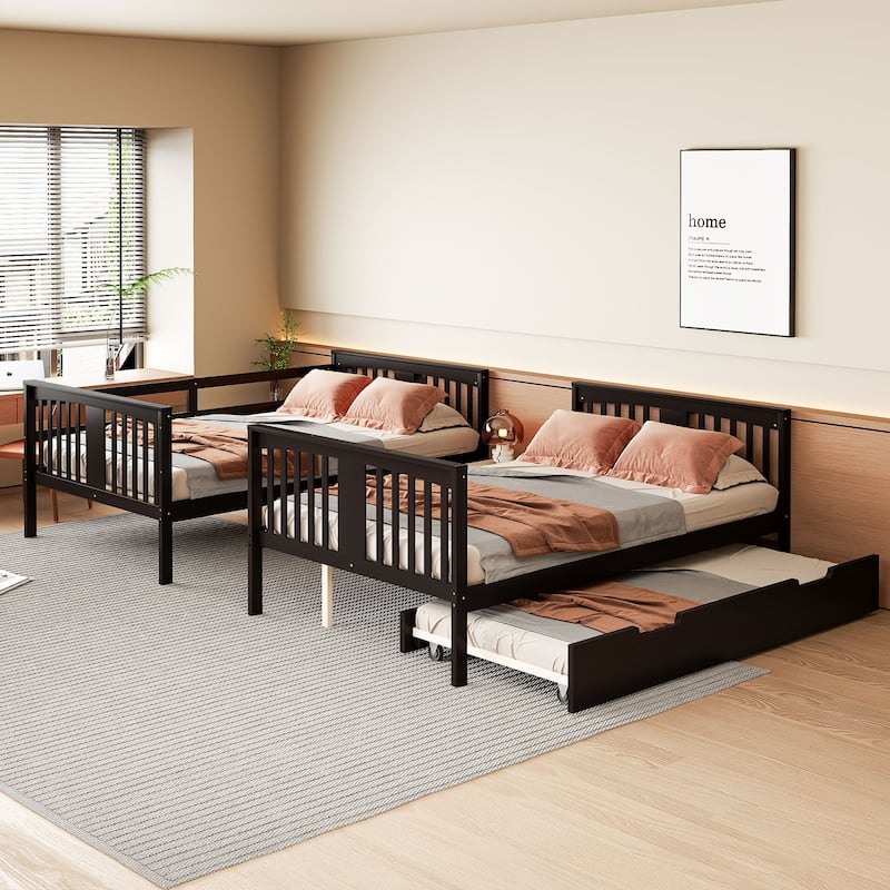 Roomfitters Full Over Full Bunk Bed with Twin Size Trundle and Ladder