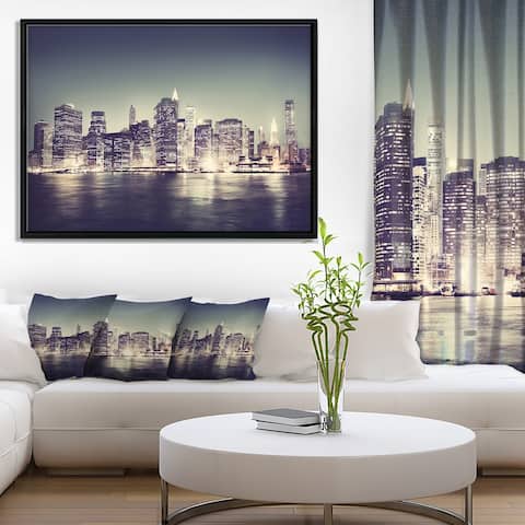 Designart 'Black and White NYC Night Panorama' Extra Large Framed Canvas Art Print