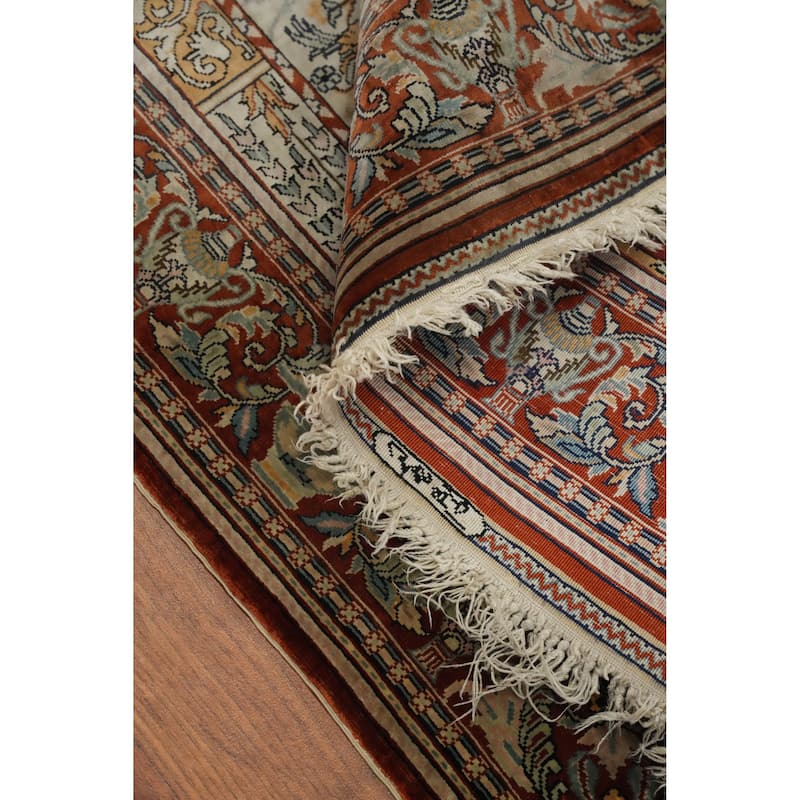 Hand Knotted Traditional Silk Beige Geometric Area Rug - 3' 1'' X 2' 0''